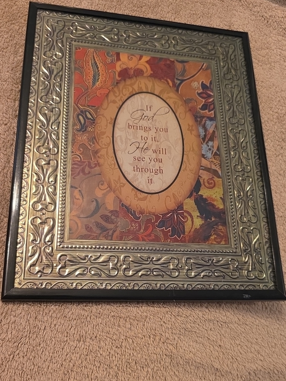 NWOT Special Moments Framed Inspirational Art in Gold, Black and Orange Tones
